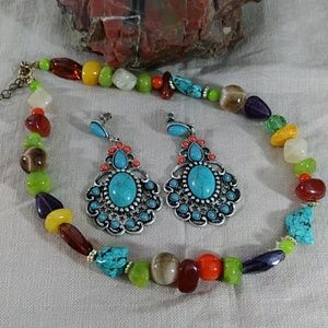 Faux Gemstone Necklace and Earrings